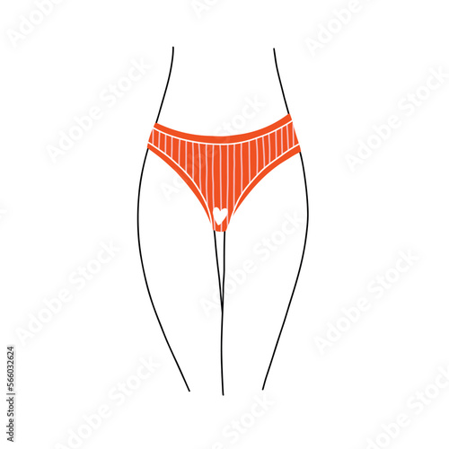 Outline women thighs in red panties. Women menstrual period. Body Positive. Hand Drawn vector illustration