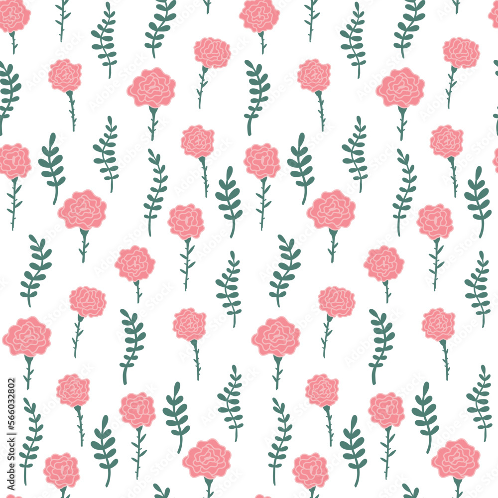 Pattern of pink roses with leaves. Hand Drawn Vector Background Pattern of pink roses with leaves. Hand Drawn Vector Background