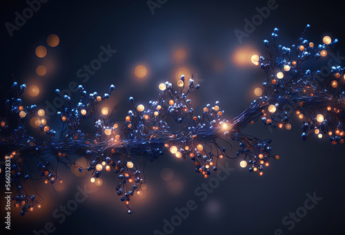 Holiday illumination and decoration concept Christmas garland bokeh lights