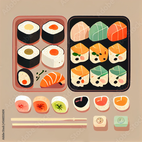 Bright & Cute Sushi Illustration Set - Iconic Japanese Food in Soft Watercolor