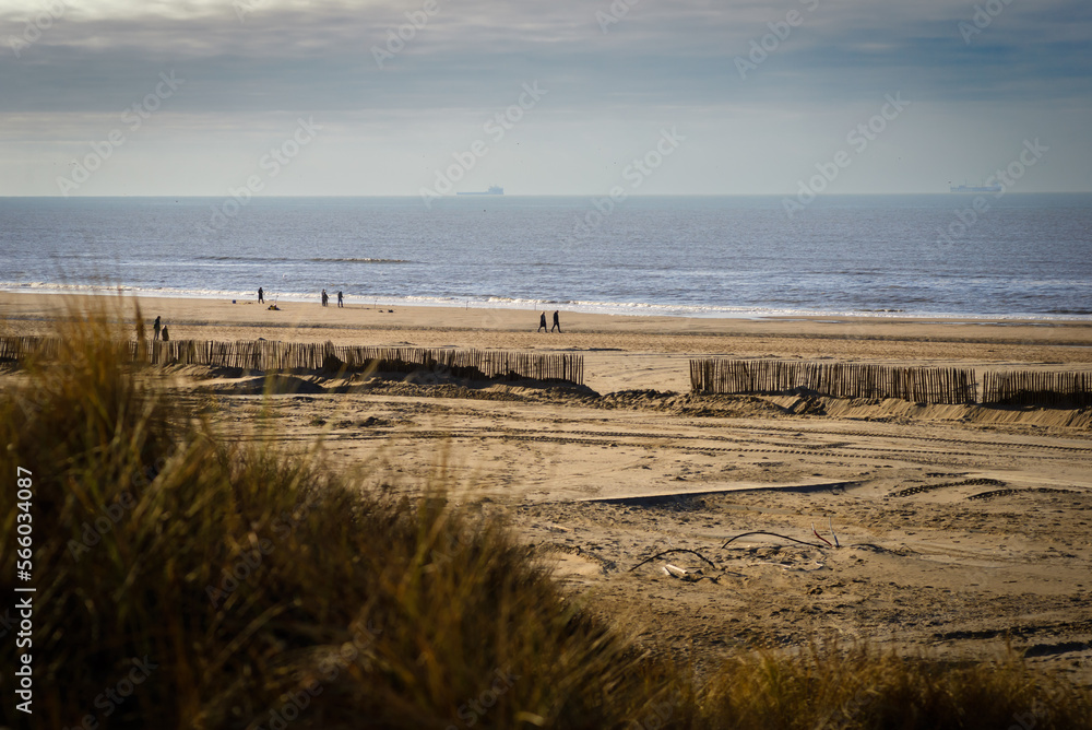People enjoy sunny winter day on the Katwijk beach 
