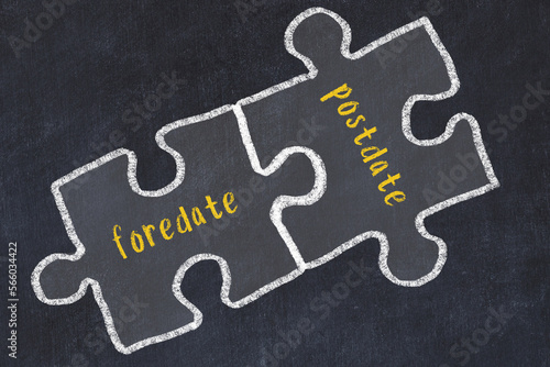 Chalk drawing of two puzzles with words foredate and postdate