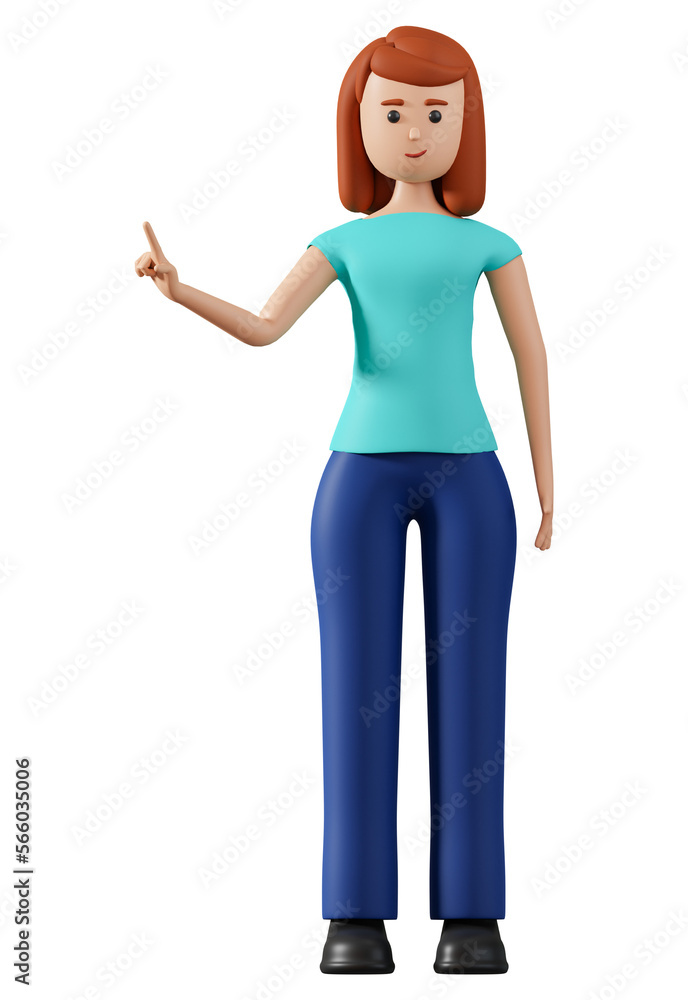 3d illustration of woman point to somewhere isolated on white background. 3D female character pointing to something. 3d illustration of woman point to somewhere isolated on white background. 3D female character pointing to something.
