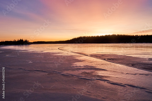 Sunset colors in winter evening