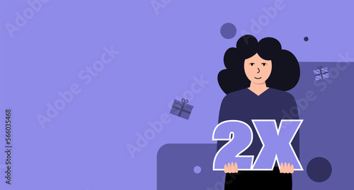 The girl received double points. Holiday promotion. Empty space for insertion