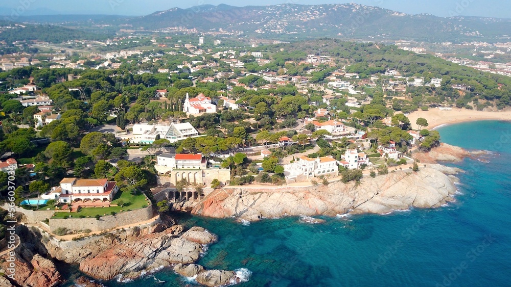 aerial view of S'Agaró an upmarket resort on the Costa Brava between Sant Feliu de Guíxols and Platja d'Aro with exclusive houses and hotels, Catalonia, Spain