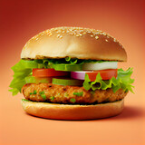Isolated vegan burger. Vegan-friendly, environment friendly, eco-friendly, climatarian diet, healthy eating. Generative AI