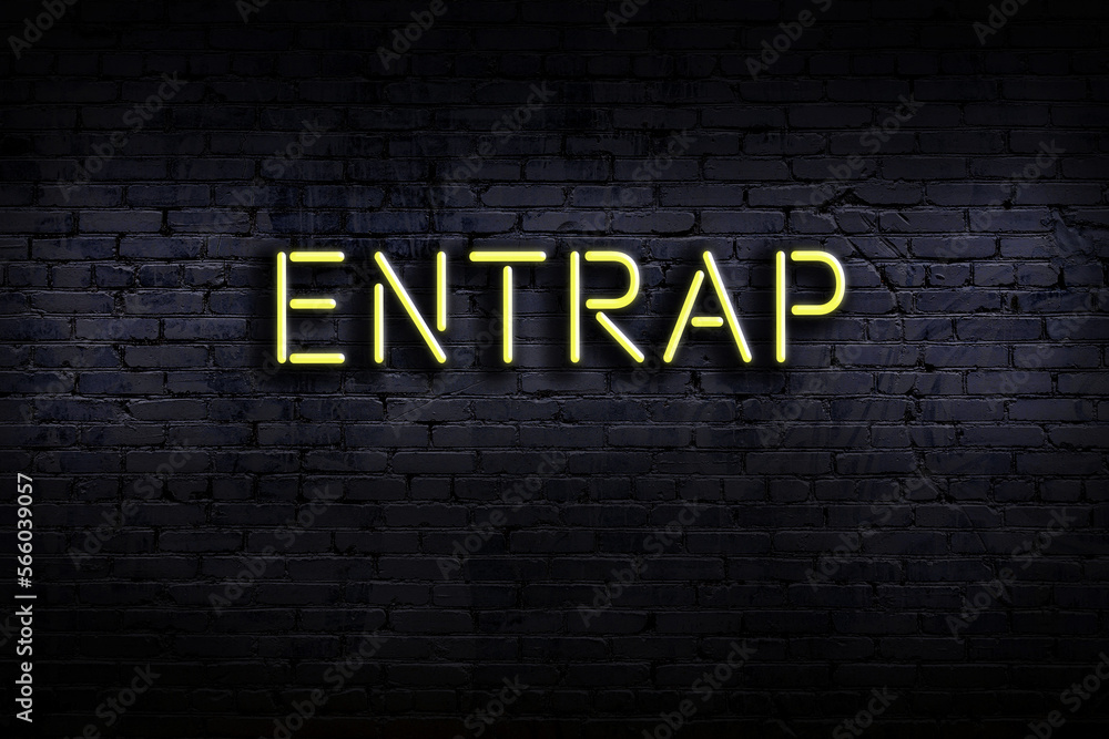Neon sign. Word entrap against brick wall. Night view Stock ...