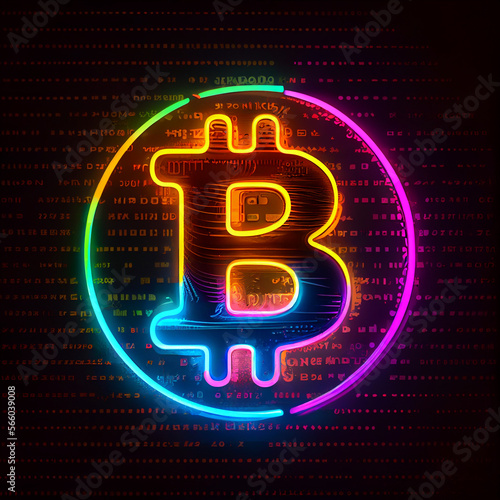 Bitcoin logo neon sign, bitcoin symbol with neon lights wallpaper background