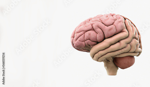 illustrazione generata con intelligenza artificiale di sezione di cervello umano, colore bianco su sfondo bianco, salute e medicina , modello tridimensionale  photo