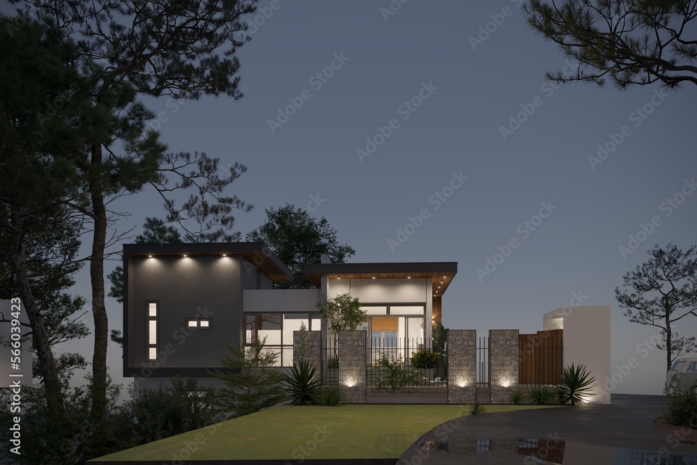 3d render of luxury house villa exterior view