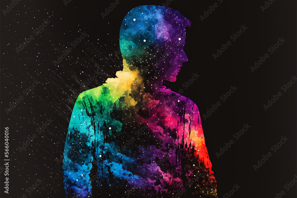 Silhouette person galaxy digital art rgb illustration colorful Silhouette person galaxy digital art rgb illustration colorful