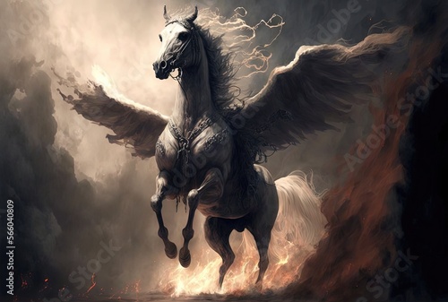 illustration of pale greenish gray Horse from revelation 6 8  generative Ai