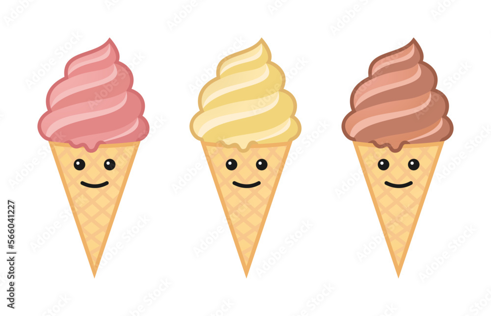 Cute happy ice cream, gelato vector set Cute happy ice cream, gelato vector set