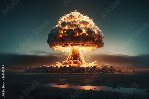 Atombombe explodiert auf dem Planeten Erde, Krieg, Nuklearkrieg, Politische Lage, Generative AI photo