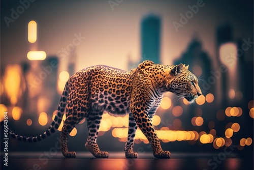 Leopard in town buildings on the background generative ai