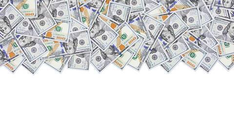 Hundred dollar bills as a border isolated on transparent background