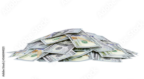 A heap of one hundred US dollar bills isolated on transparent background, business concept