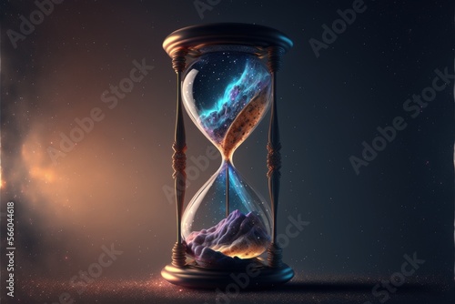 Hourglass with universe inside, galaxy inside hourglass, digital illustration, Generative AI © Kaleb
