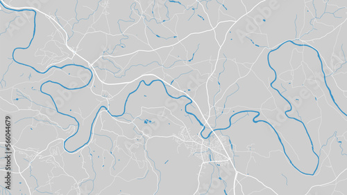 Wye river map, Wales, England. Watercourse, water flow, blue on grey background road map. Vector illustration.