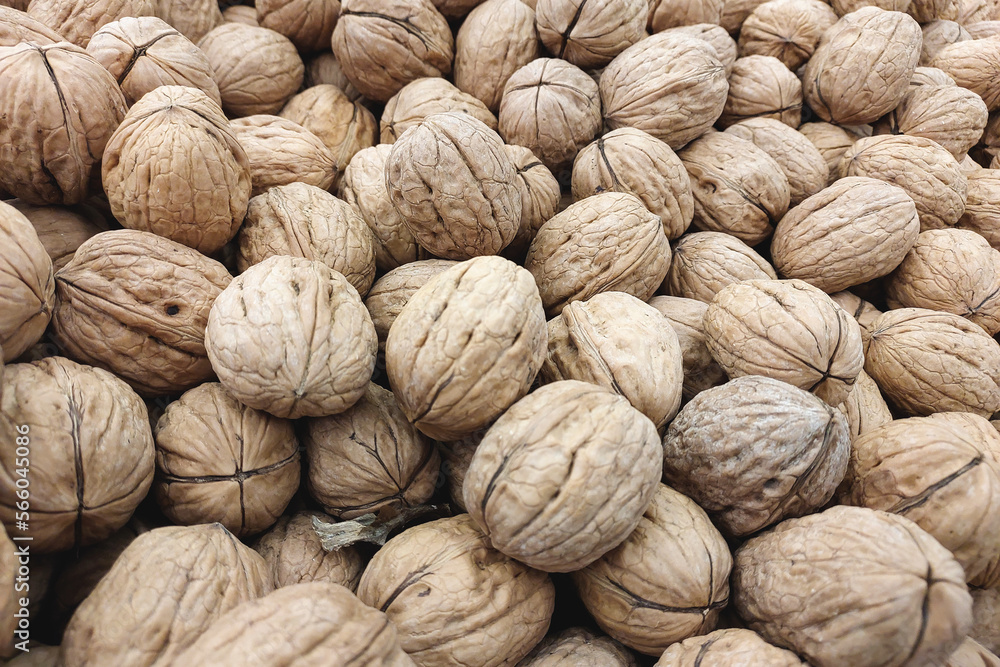 Close-up portion of walnuts into the shell from a market. Close-up portion of walnuts into the shell from a market.