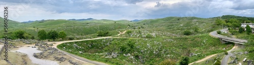 Panoramic view of the Akiyoshidai Plateau at Mine, Japan. A long time ago, it used to be a coral reef.