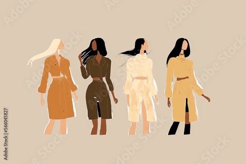abstract illustration of fashionable women in neutral outfits faceless women, AI assisted finalized in Photoshop by me 