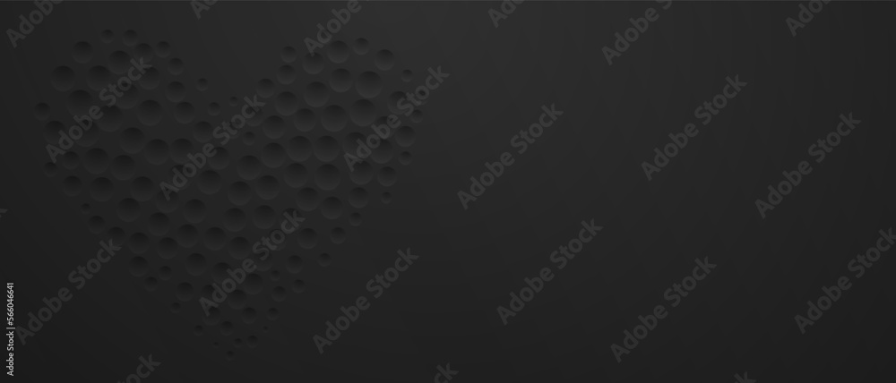 Naklejka premium Abstract background in black colors with many concave small circles, arranged in a heart shape