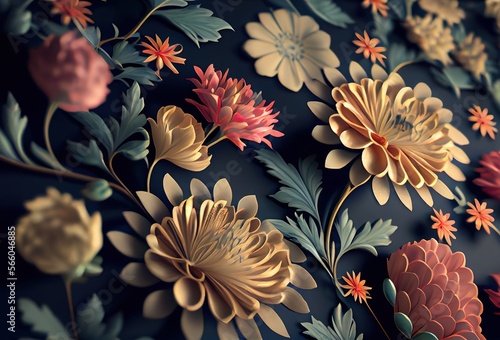 Seamless background with flowers, Generative Ai