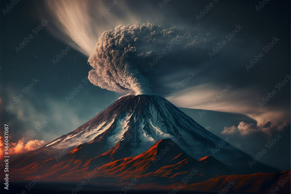 volcano with clouds