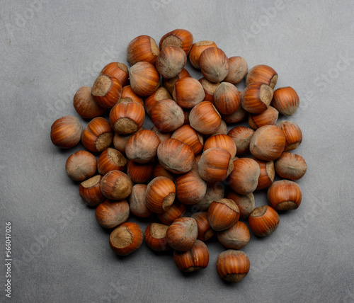 beautiful hazelnuts on a gray background close-up