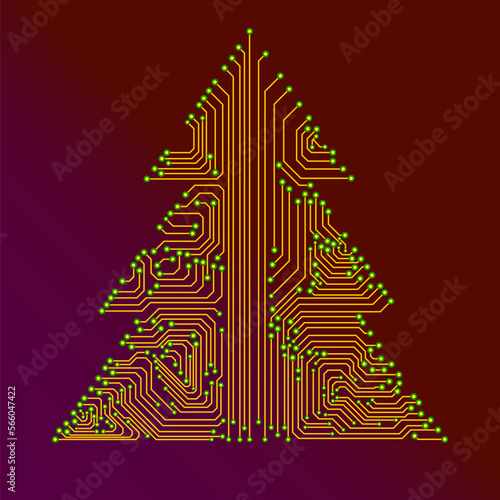 Abstract technology Christmas tree, circuit board. Vector
