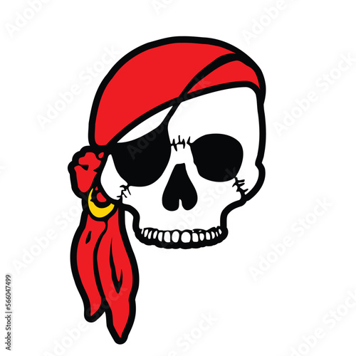 pirate skull with red bandana and eyepatch