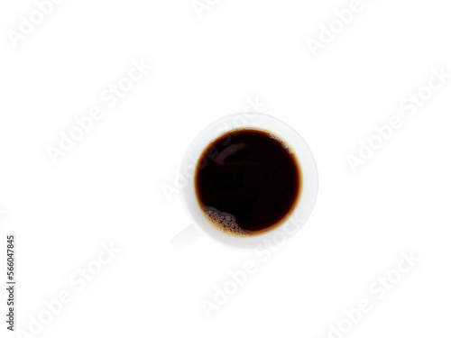 Top view of white Isolated mug of coffee. Morning routine concept