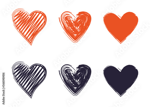 Hand drawn hearts. Design elements for Valentine's day. Collection of heart illustrations, Love symbol icon set, vector.