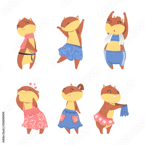 Cute Hamster Character Engaged in Different Activity Vector Set