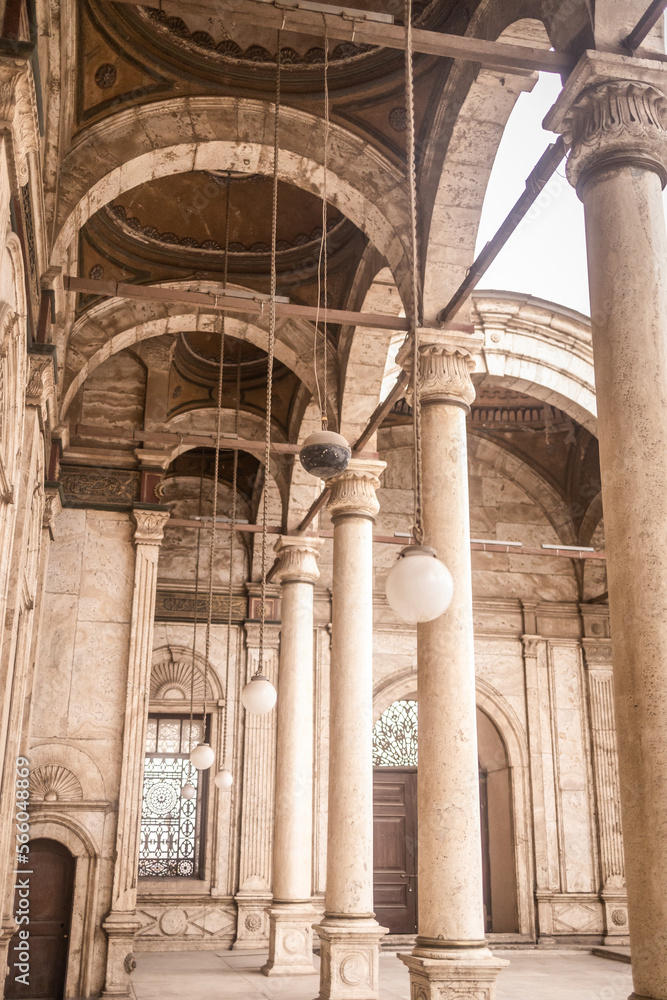 Islamic Arches and Columns in Mohamed Ali mosque in Cairo
