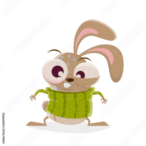 funny cartoon rabbit in a warm and scratchy wool sweater