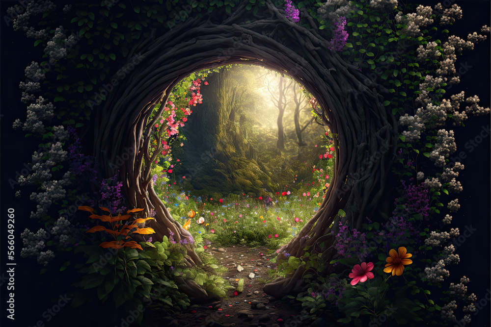 Magical gate in an enchanted forest