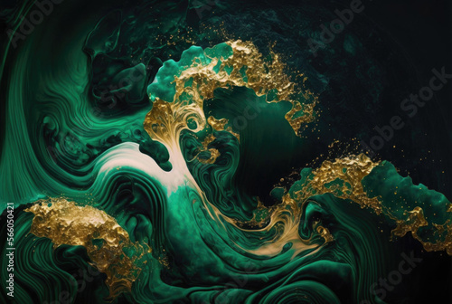 Acrylic fluid texture background green art . Generative AI © WILD HARE