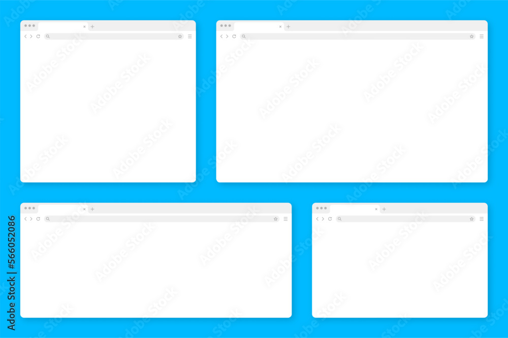 Naklejka premium Blank web browser window with tab, toolbar and search field. Modern website, internet page in flat style. Browser mockup for computer, tablet and smartphone. Adaptive UI. Vector illustration