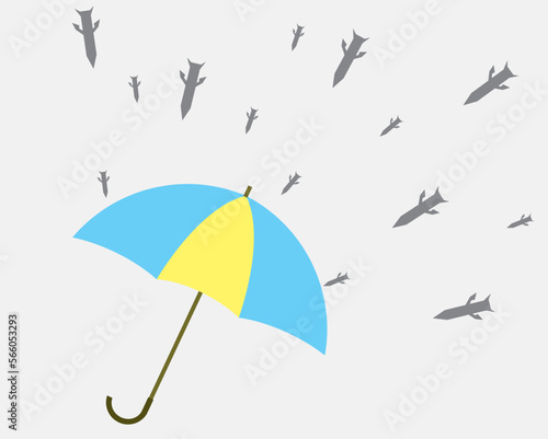 A yellow-blue umbrella under the sound of rockets