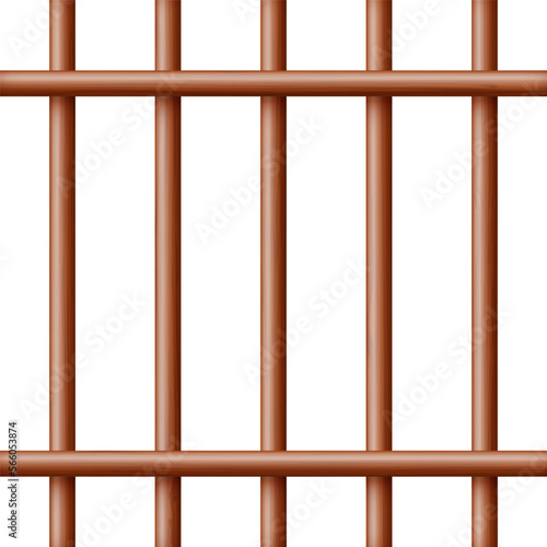 Realistic dark wooden lattice  rural picket fence. Farm or village house boundary  garden enclosing planks. Detailed wooden jail cage. Criminal background mockup. Creative vector illustration