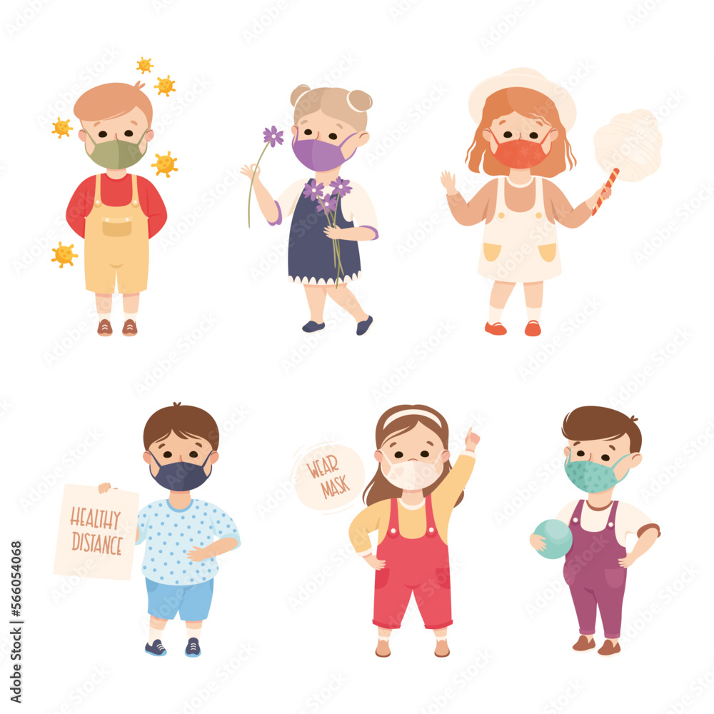 New Normal Lifestyle with Happy Boy and Girl Engaged in Different Activity Vector Set New Normal Lifestyle with Happy Boy and Girl Engaged in Different Activity Vector Set
