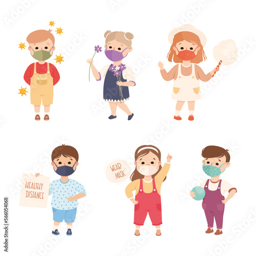 New Normal Lifestyle with Happy Boy and Girl Engaged in Different Activity Vector Set