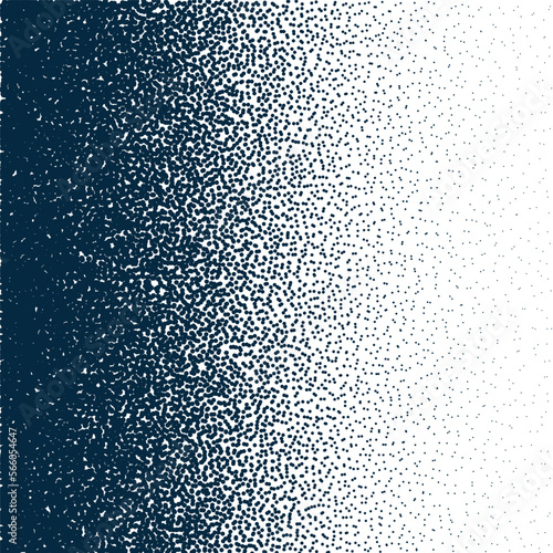 Stipple pattern, dotted geometric background. Stippling, dotwork drawing, shading using dots. Pixel disintegration, random halftone effect. White noise grainy texture. Vector illustration