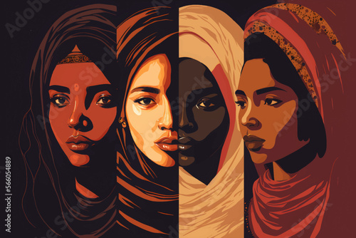 A group of women from different ethic backgrounds standing together. 