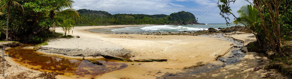 Panorama with Vegetation, sand and waves at Prainha beach