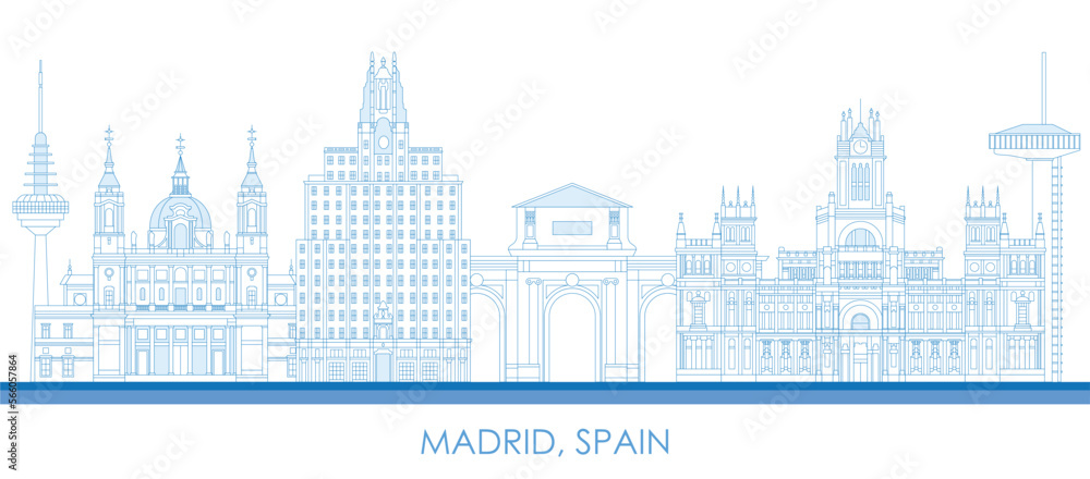 Outline Skyline panorama of city of Madrid, Spain - vector illustration