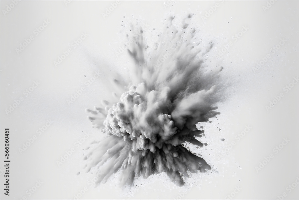 Monochrome gray freeze powder explosion isolated on white background ...